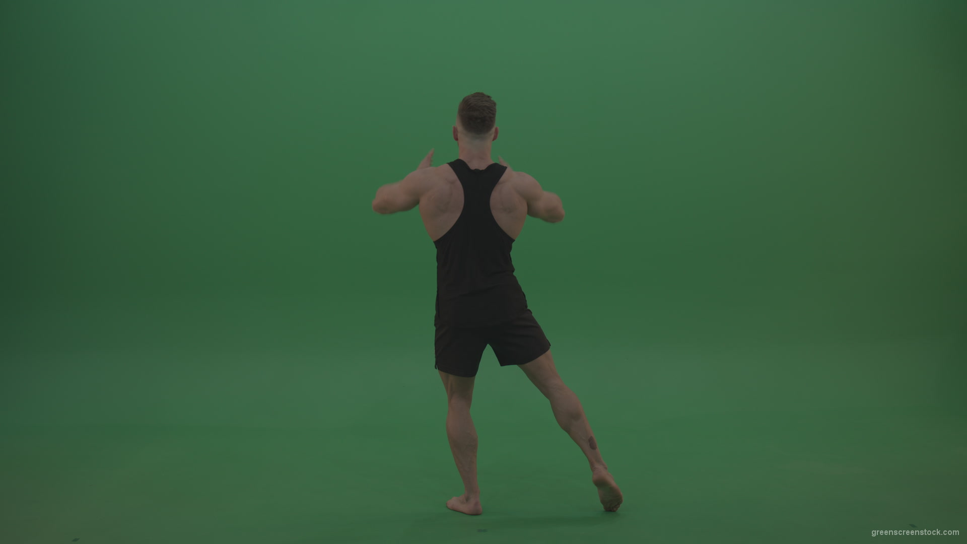 Young_Workout_Bodybuilder_Showing_Great_Double_Rear_Biceps_Technique_Green_Screen_Wall_Background_002 Green Screen Stock