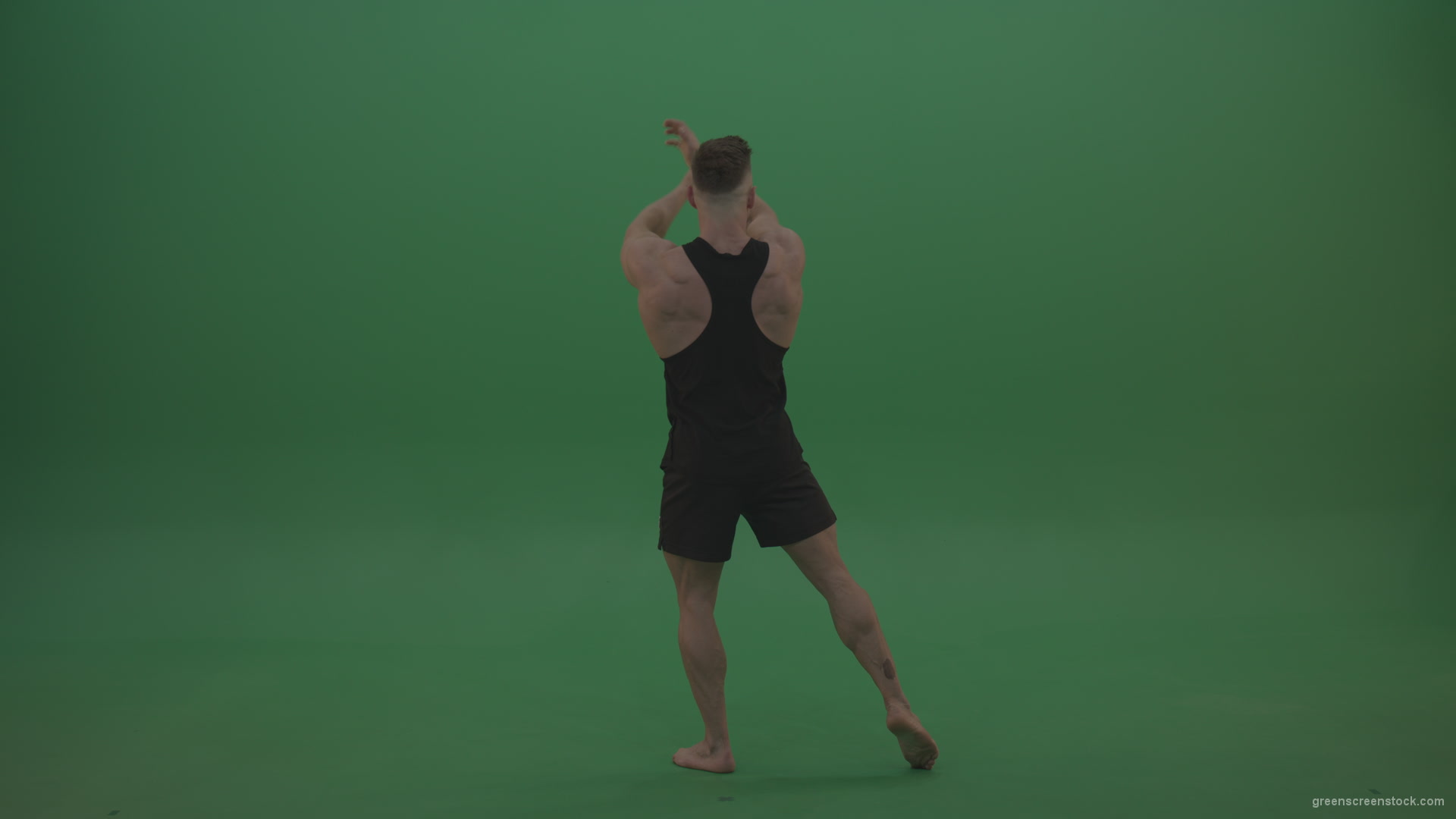 Young_Workout_Bodybuilder_Showing_Great_Double_Rear_Biceps_Technique_Green_Screen_Wall_Background_005 Green Screen Stock