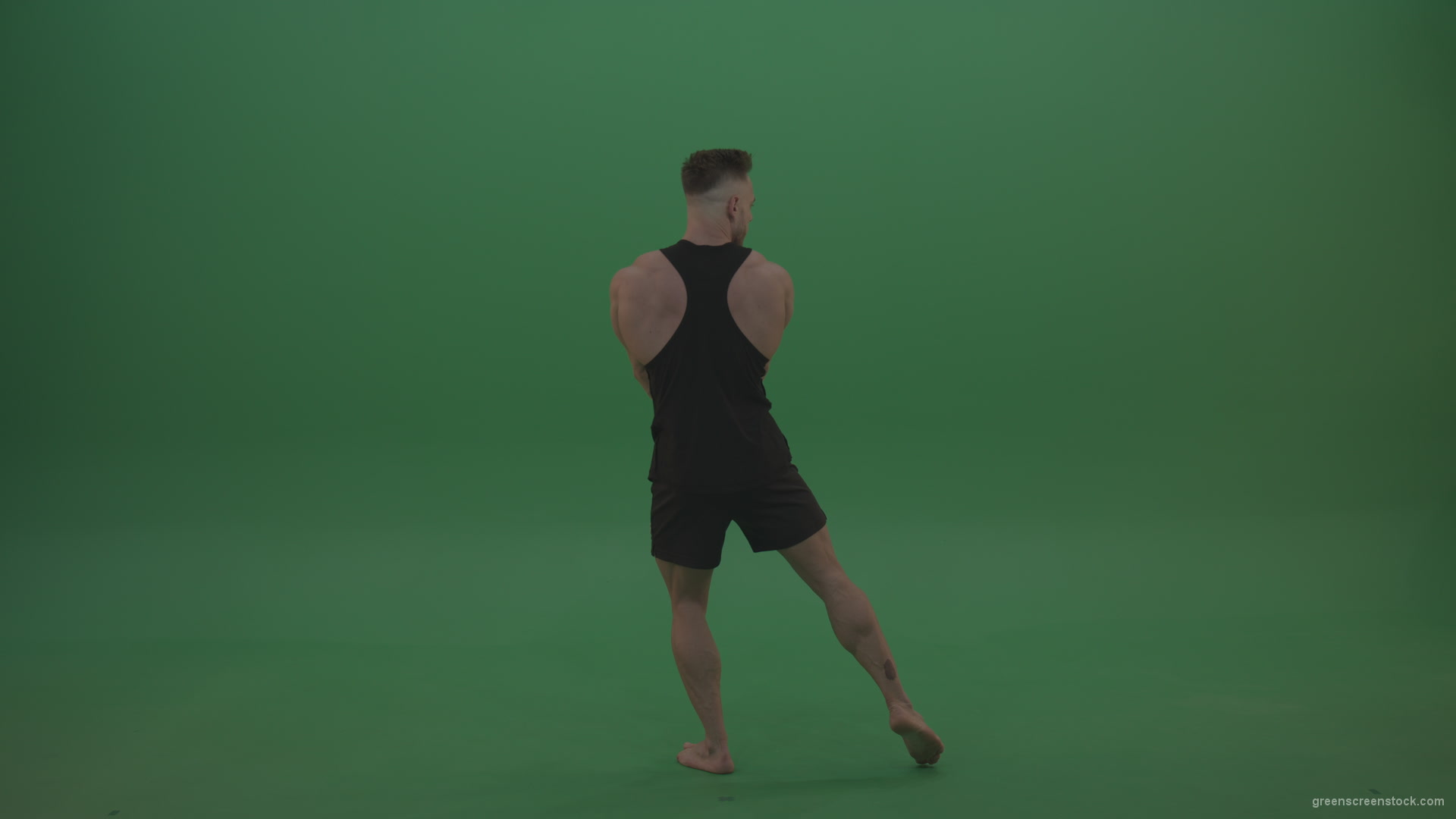 Young_Workout_Bodybuilder_Showing_Great_Double_Rear_Biceps_Technique_Green_Screen_Wall_Background_006 Green Screen Stock