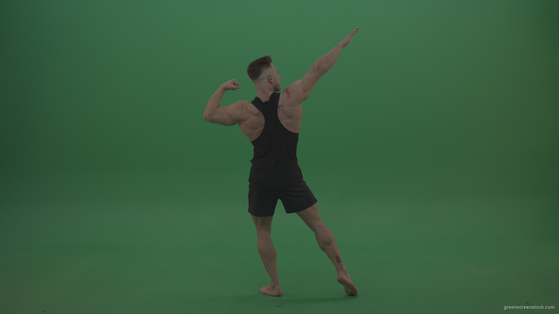 Young_Workout_Bodybuilder_Showing_Great_Double_Rear_Biceps_Technique_Green_Screen_Wall_Background_007 Green Screen Stock