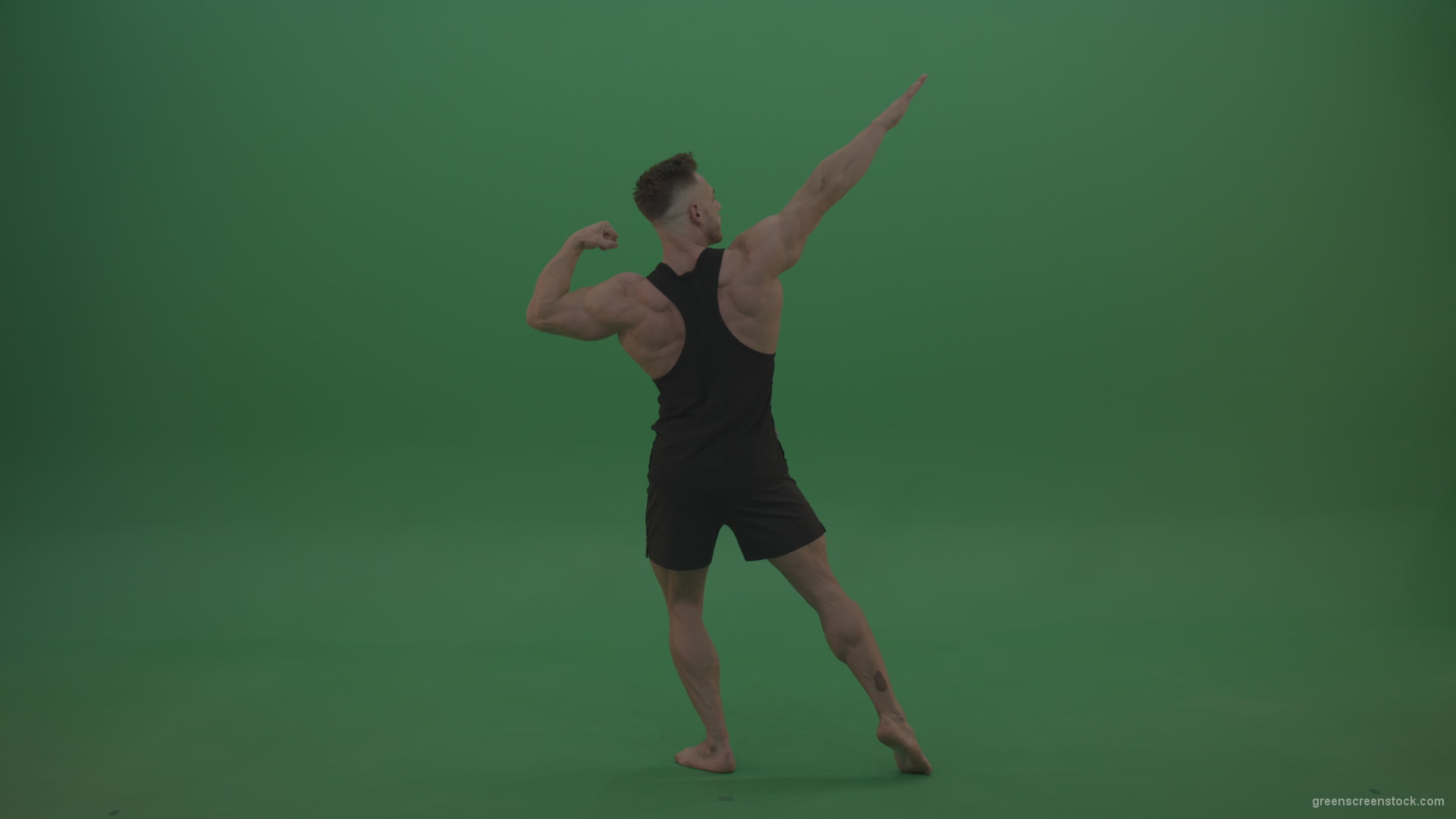 Young_Workout_Bodybuilder_Showing_Great_Double_Rear_Biceps_Technique_Green_Screen_Wall_Background_008 Green Screen Stock