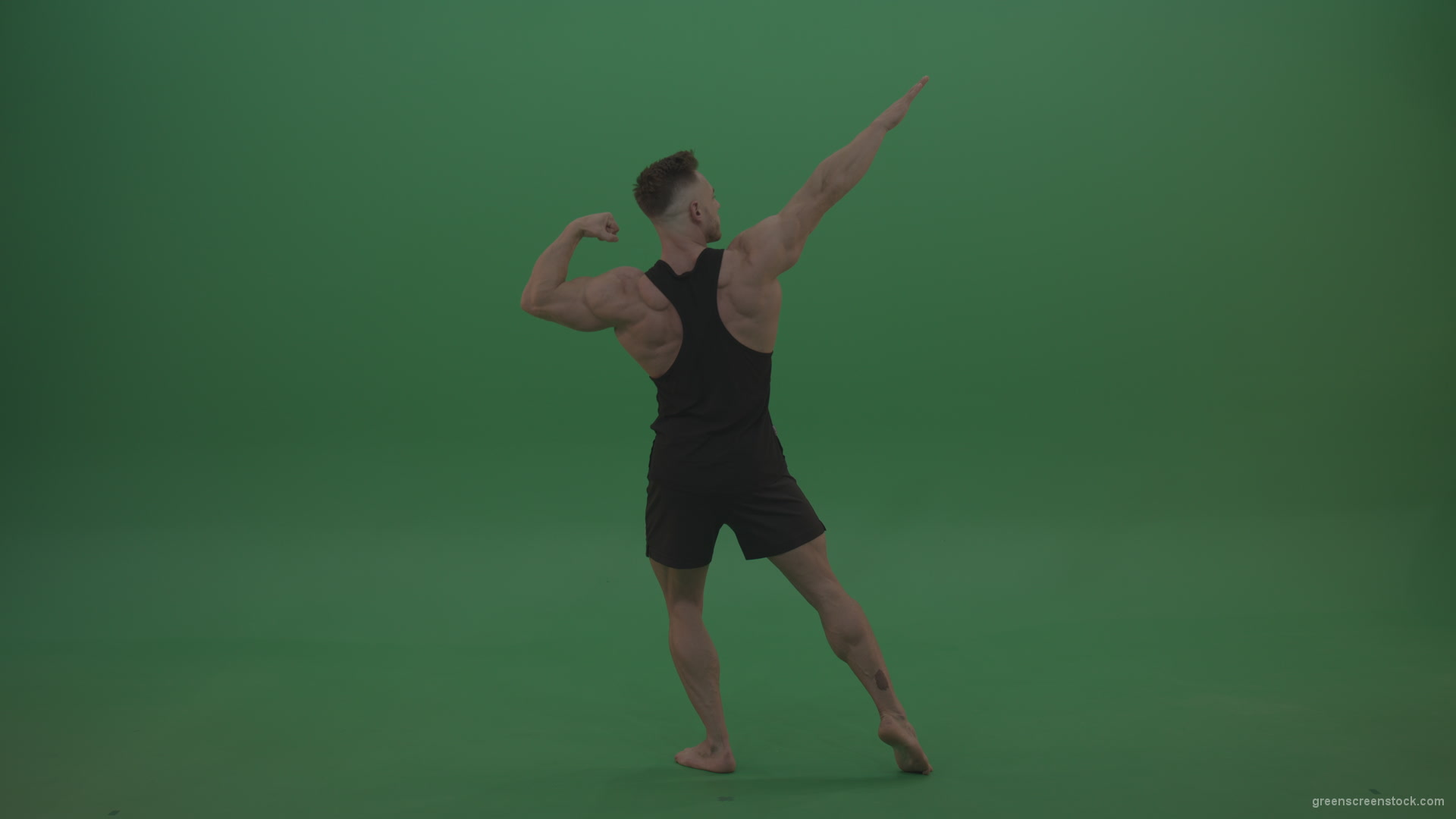 Young_Workout_Bodybuilder_Showing_Great_Double_Rear_Biceps_Technique_Green_Screen_Wall_Background_009 Green Screen Stock