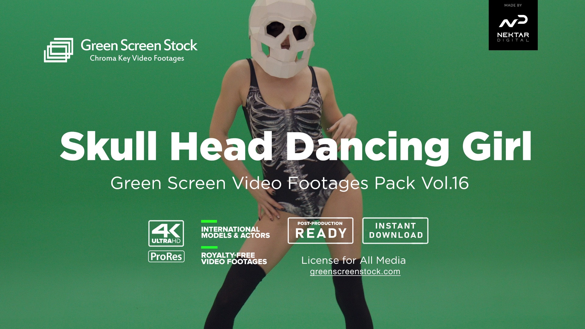 Skull Head Dancing Girl - Green Screen Video Footage