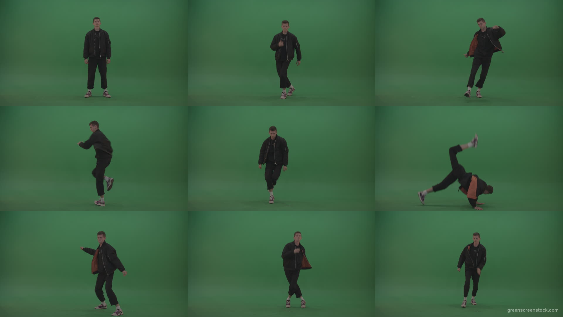 B-Boy-Man-Dancing-top-break-dance-on-green-screen-background Green Screen Stock