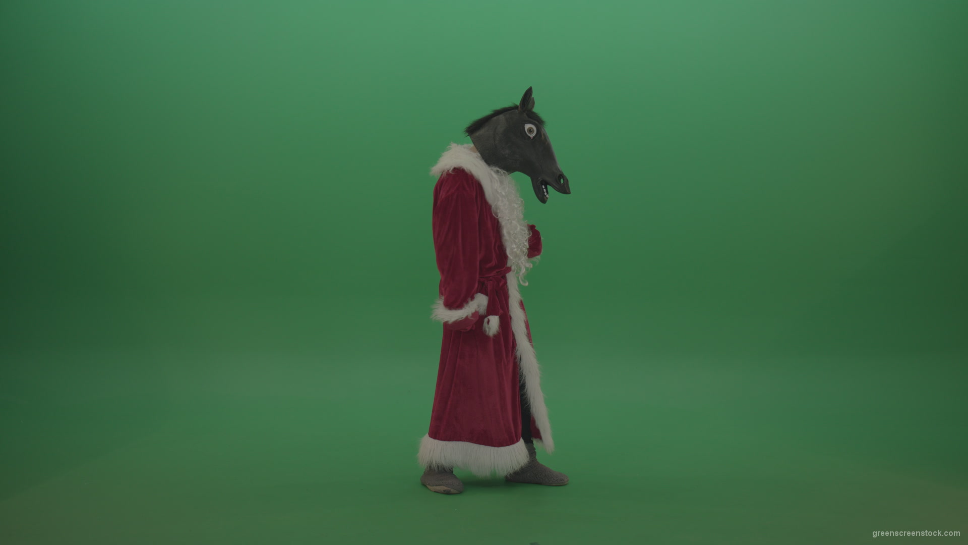 Creepy-horse-head-santa-dances-over-chromakey-background-1_001 Green Screen Stock