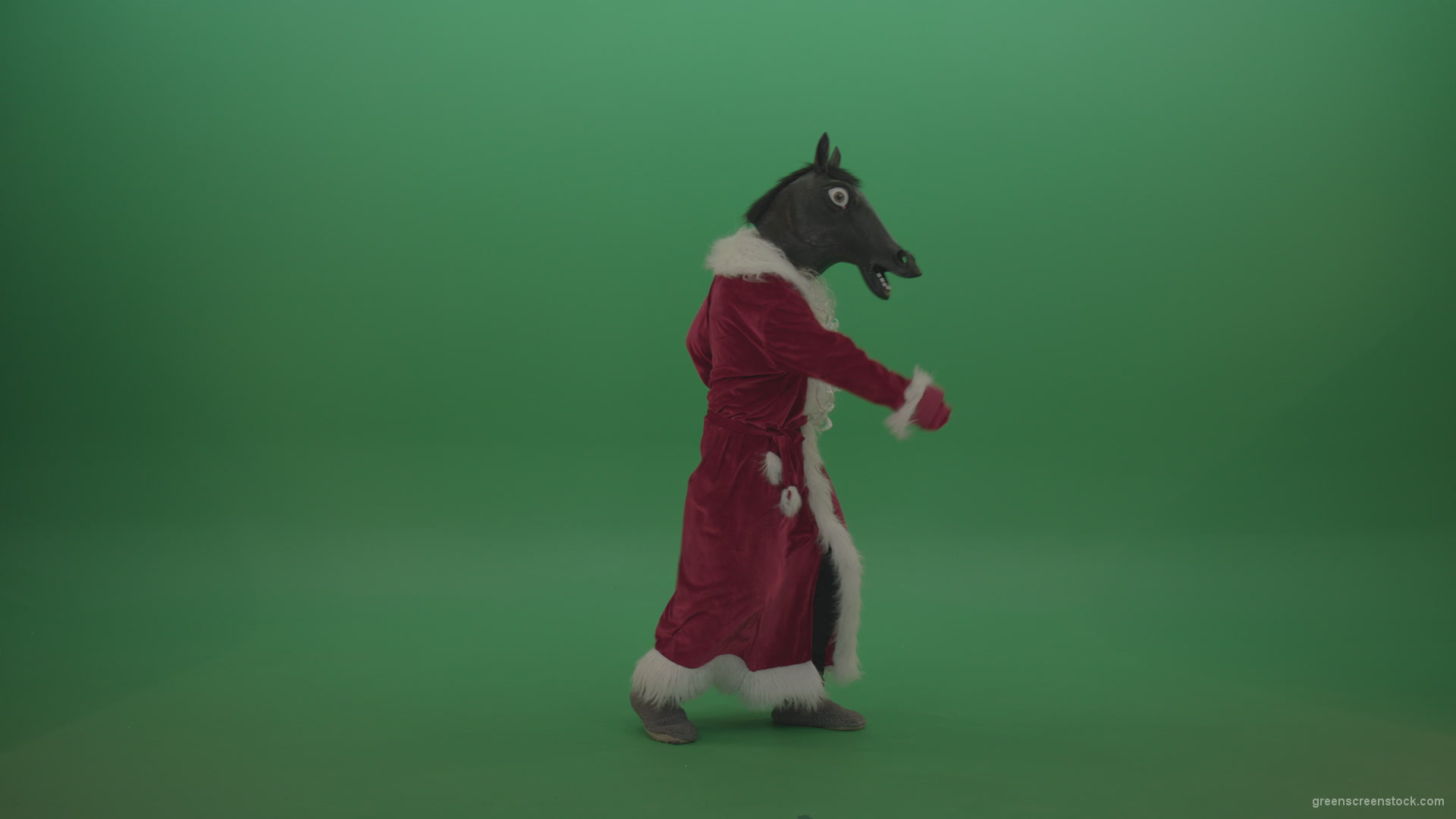 Creepy-horse-head-santa-dances-over-chromakey-background-1_002 Green Screen Stock