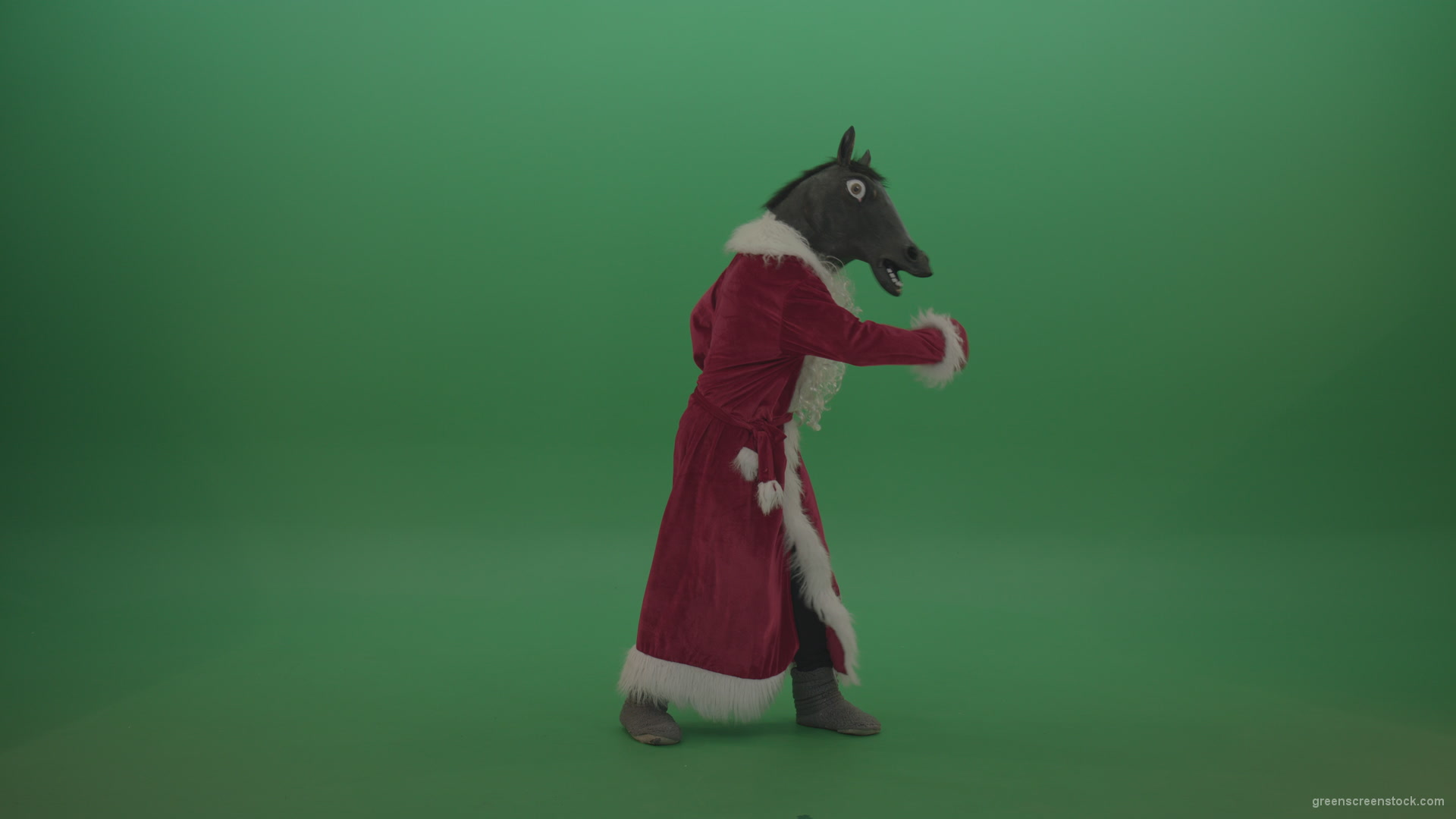 Creepy-horse-head-santa-dances-over-chromakey-background-1_004 Green Screen Stock