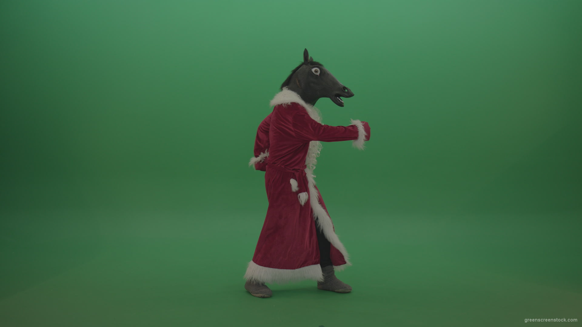 Creepy-horse-head-santa-dances-over-chromakey-background-1_006 Green Screen Stock