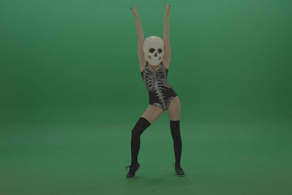Girl-in-Skull-Bones-Mask-dancing-on-Green-Screen-Video-Footage