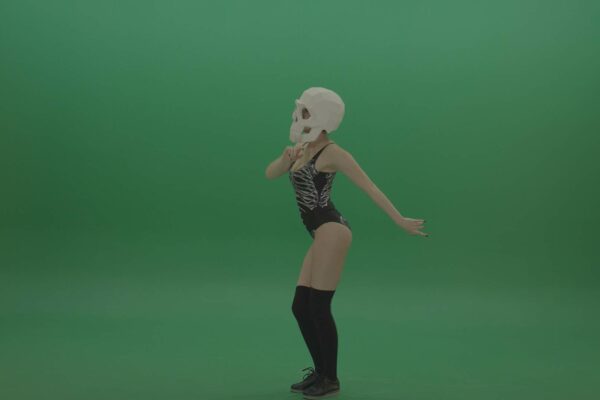 Girl-in-Skull-Bones-Mask-dancing-on-Green-Screen-Video-Footage