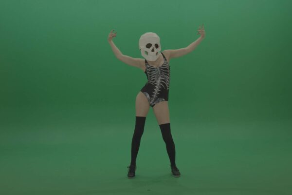 girl with skull head dancing on green screen