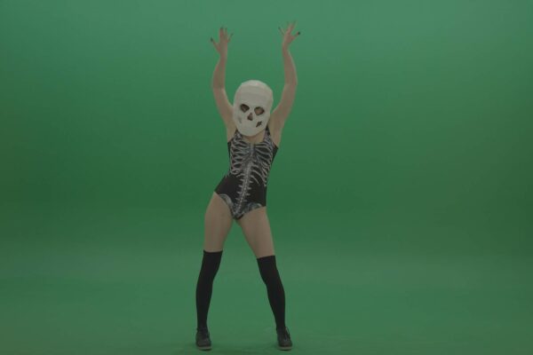 girl with skull head dancing on green screen