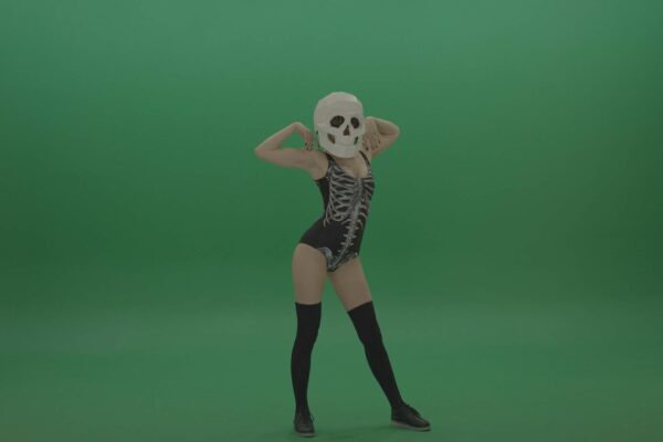 girl with skull head on green screen