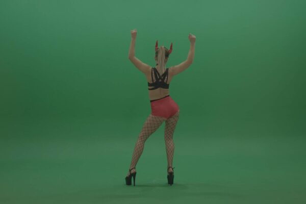GO GO dancing girls on green screen in red mask