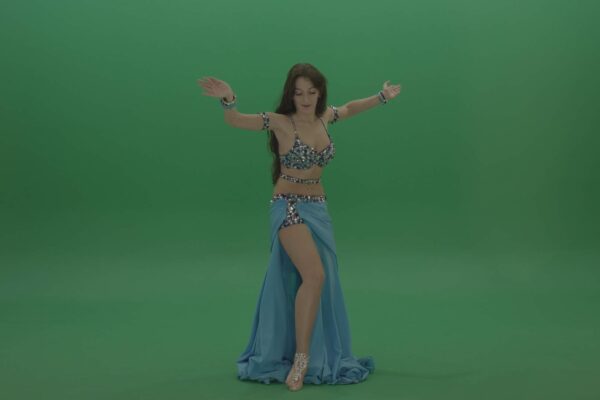 belly dance oriental girl dancing in green screen studio