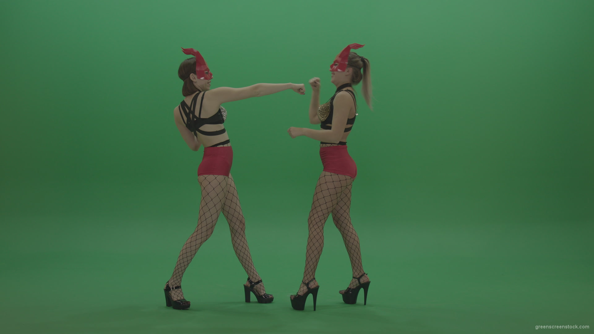 PJ-Demons-Go-Go-Dance-Woman-Red-Mask-Dancers-Green-Screen-Stock-16_005 Green Screen Stock