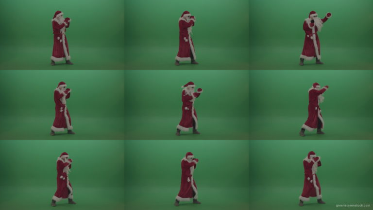 Santa-in-black-glasses-show-cases-his-boxing-skills-over-chromakey-background Green Screen Stock