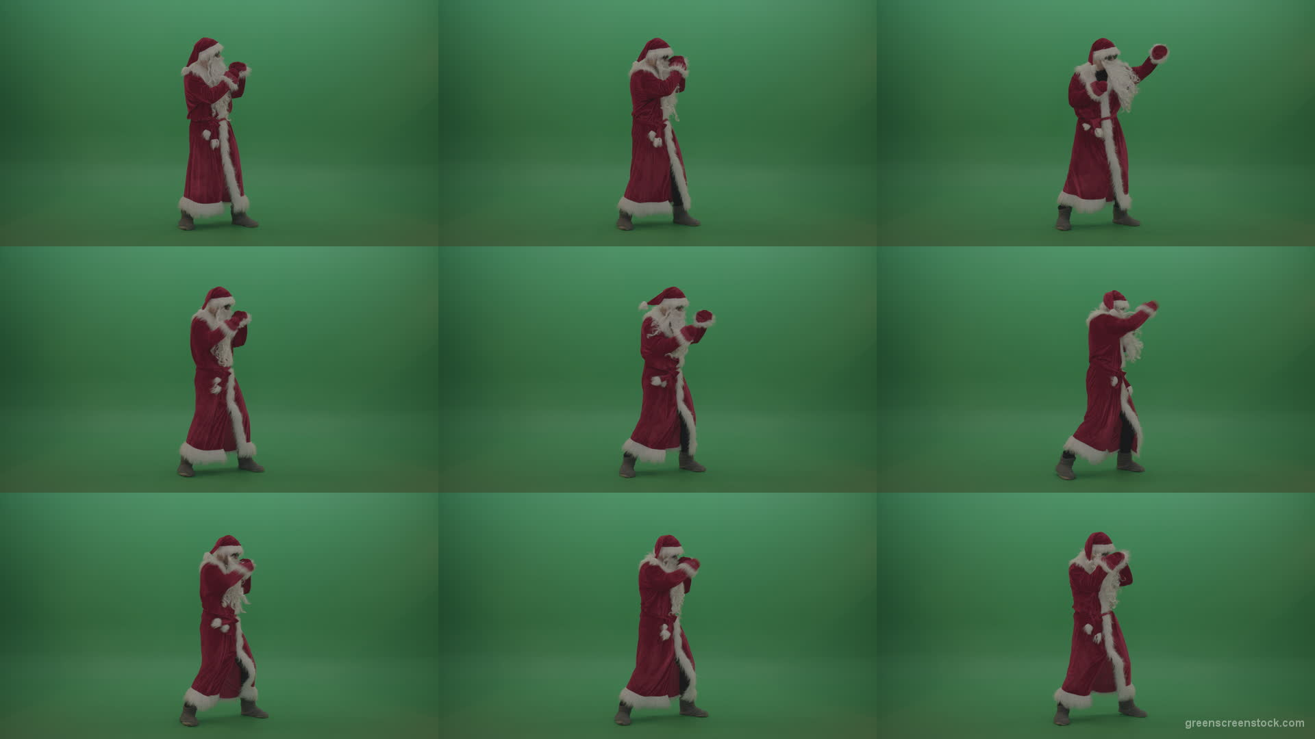 Santa-in-black-glasses-show-cases-his-boxing-skills-over-chromakey-background Green Screen Stock