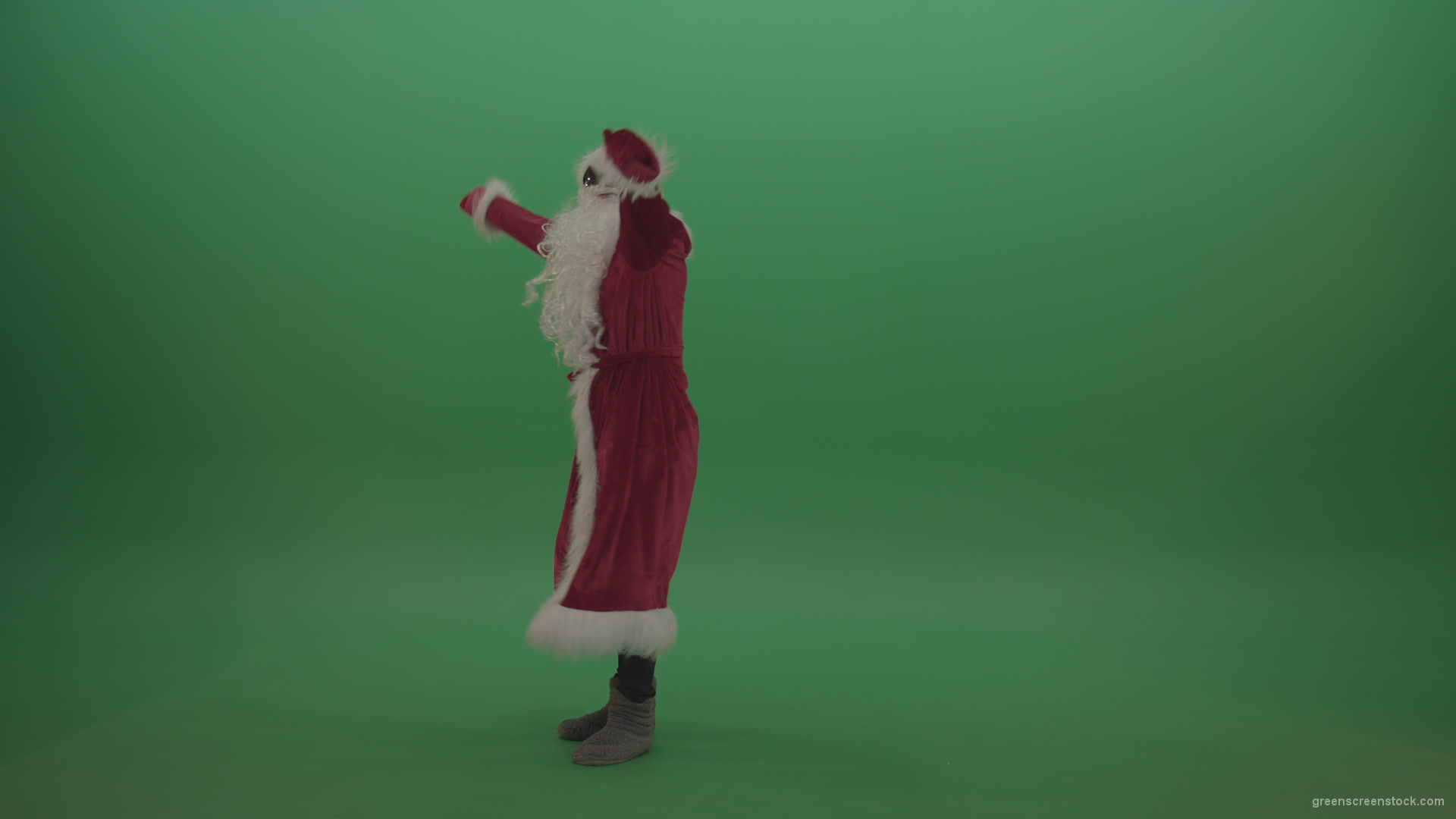 Santa-in-black-glasses-shows-his-dance-skills-over-chromakey-background_002 Green Screen Stock