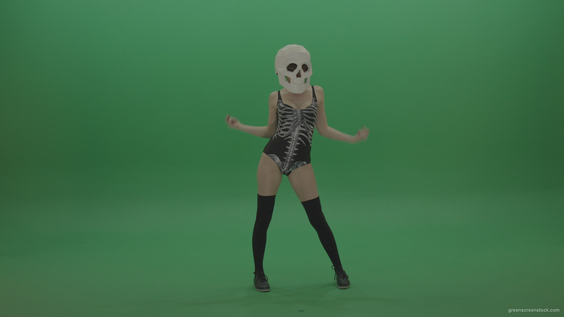 Skull-Head-Dancer-GoGo-Girl-10_006 Green Screen Stock