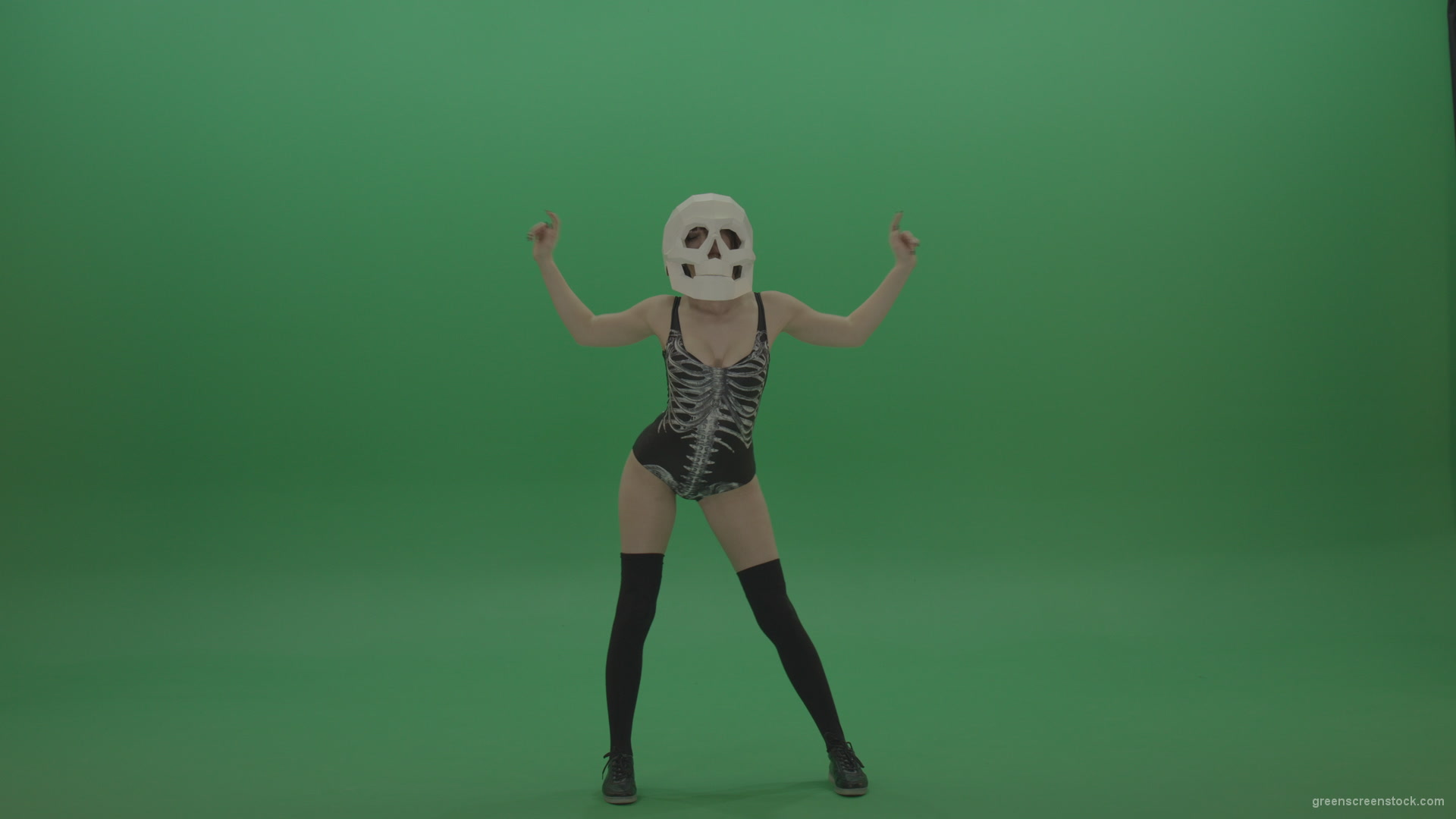 Skull-Head-Dancer-GoGo-Girl-13_009 Green Screen Stock