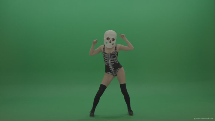Skull-Head-Dancer-GoGo-Girl-1_006 Green Screen Stock