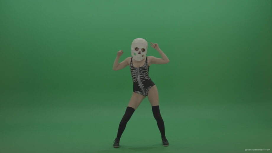 Skull-Head-Dancer-GoGo-Girl-1_006 Green Screen Stock