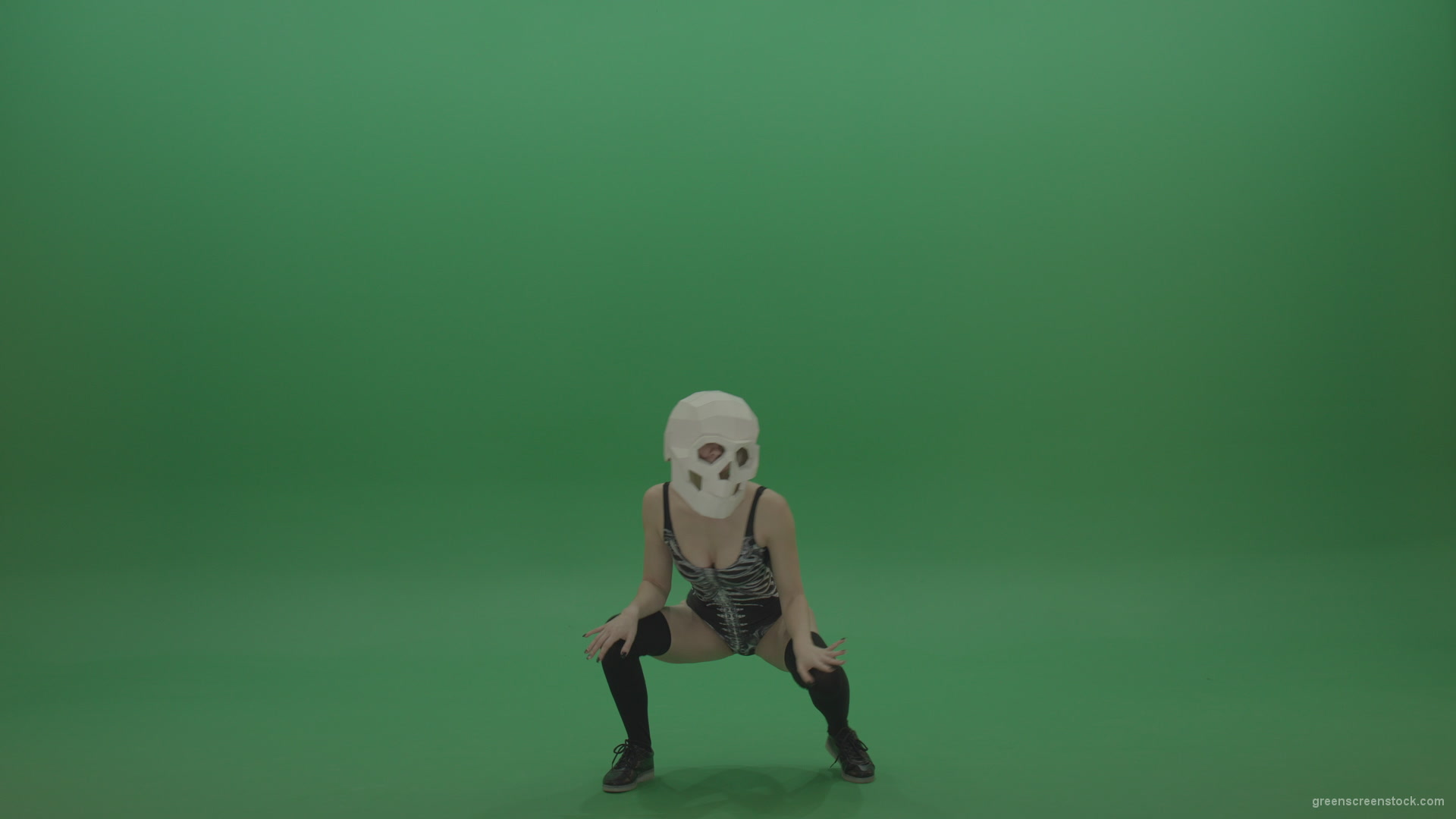 Skull-Head-Dancer-GoGo-Girl-1_009 Green Screen Stock