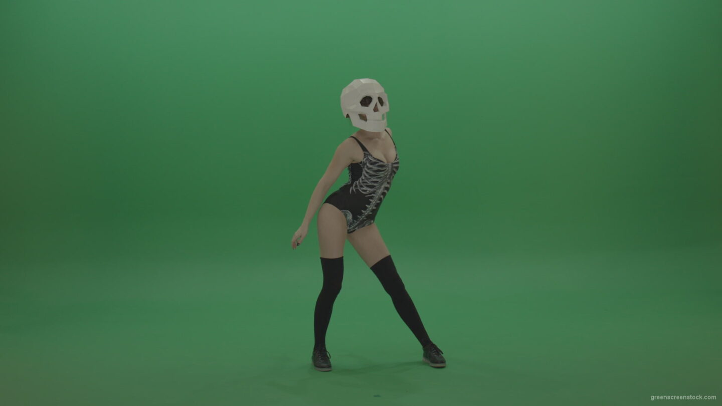 Skull-Head-Dancer-GoGo-Girl-2_007 Green Screen Stock