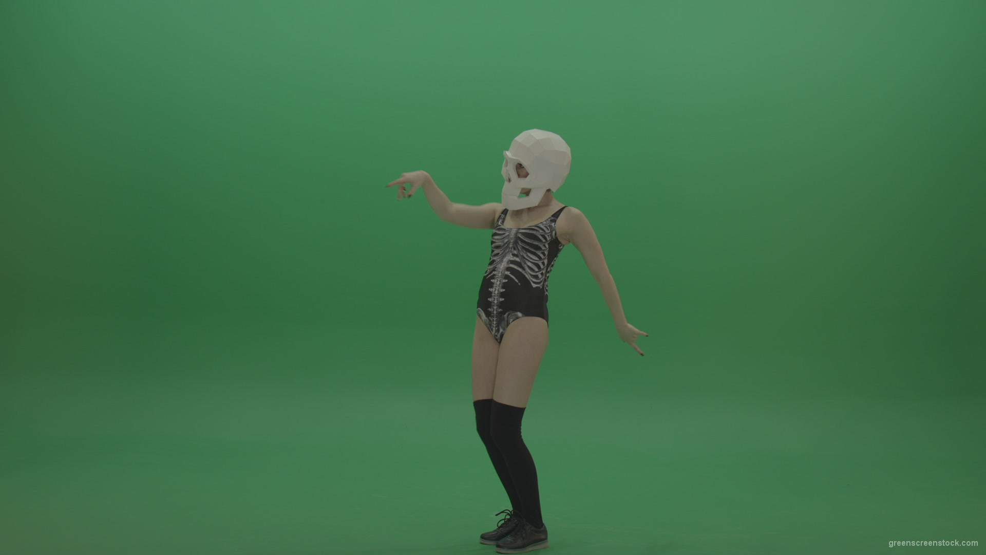 Skull-Head-Dancer-GoGo-Girl-3_005 Green Screen Stock