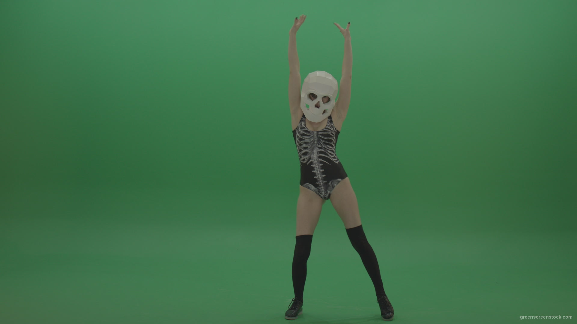 Skull-Head-Dancer-GoGo-Girl-6_004 Green Screen Stock