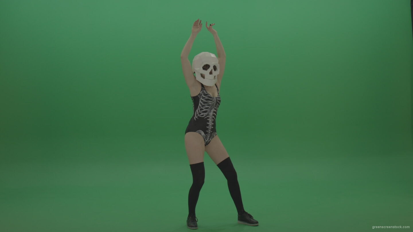 Skull-Head-Dancer-GoGo-Girl-8_004 Green Screen Stock