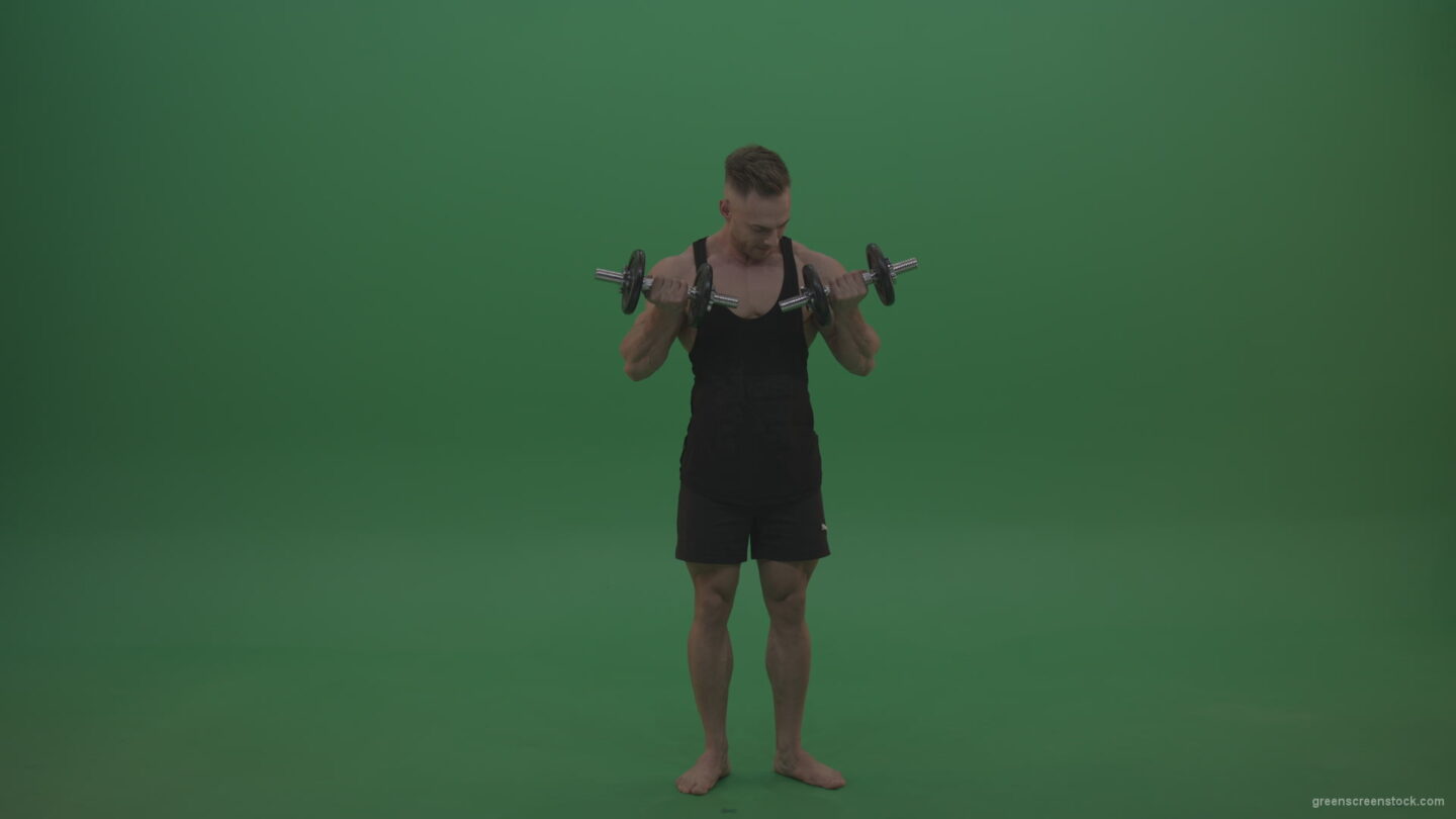 vj video background Young_Bodybuilder_Doing_Dumbbell_Push_Ups_With_Two_Hands_On_Green_Screen_Chroma_Key_Wall_Background_003