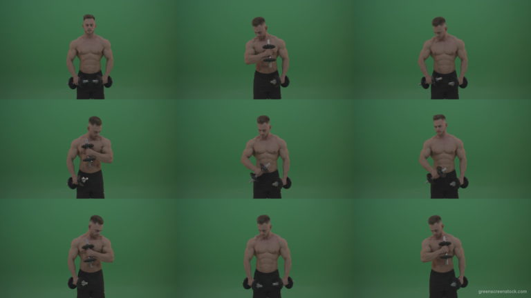 Young_Bodybuilder_Working_Out_With_Two_Handed_Dumbbell_Biceps_Exercises_On_Green_Screen_Wall_Background Green Screen Stock