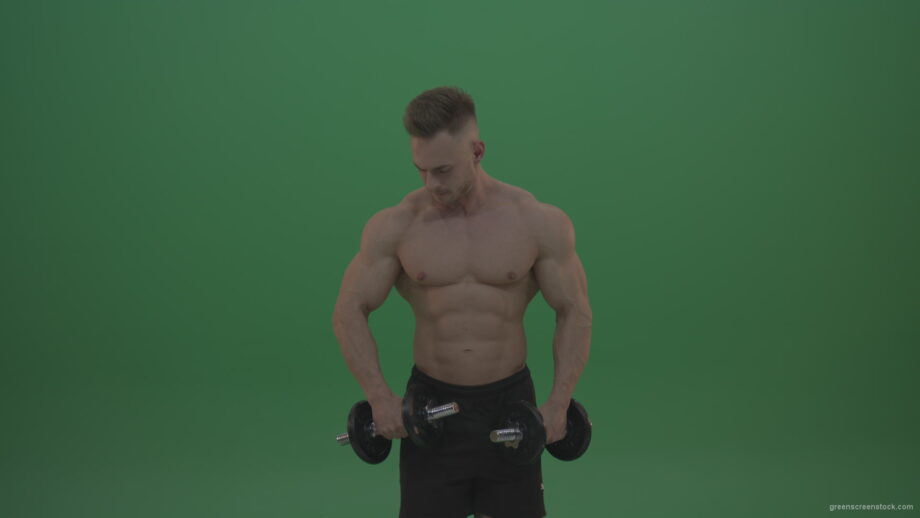 vj video background Young_Bodybuilder_Working_Out_With_Two_Handed_Dumbbell_Biceps_Exercises_On_Green_Screen_Wall_Background_003