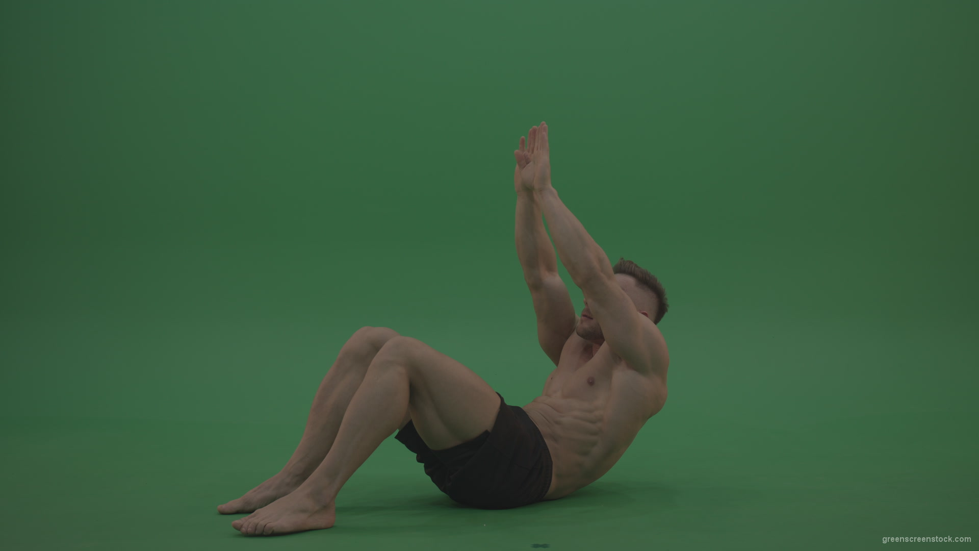 Young_Bodybuilding_Athletic_Sportsman_Showing_Excercise_Technique_For_Abdominal_And_Thigh_Muscles_On_Green_Screen_Wall_Chroma_Key_Background_005 Green Screen Stock