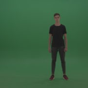 Young_Brunette_Sportsman_Wearing_Dark_Clothes_Doing_Side_Flip_On_Green_Screen_Wall_Background_001 Green Screen Stock