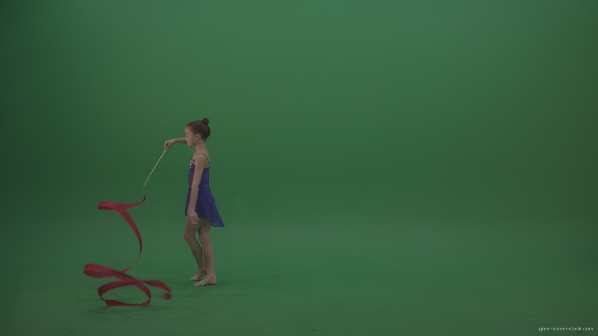 Young_Female_Acrobat_Gymnast_Performing_Acro_Dance_Using_Red_Long_Ribbon_On_Green_Screen_Wall_Chroma_Key_Background_005 Green Screen Stock
