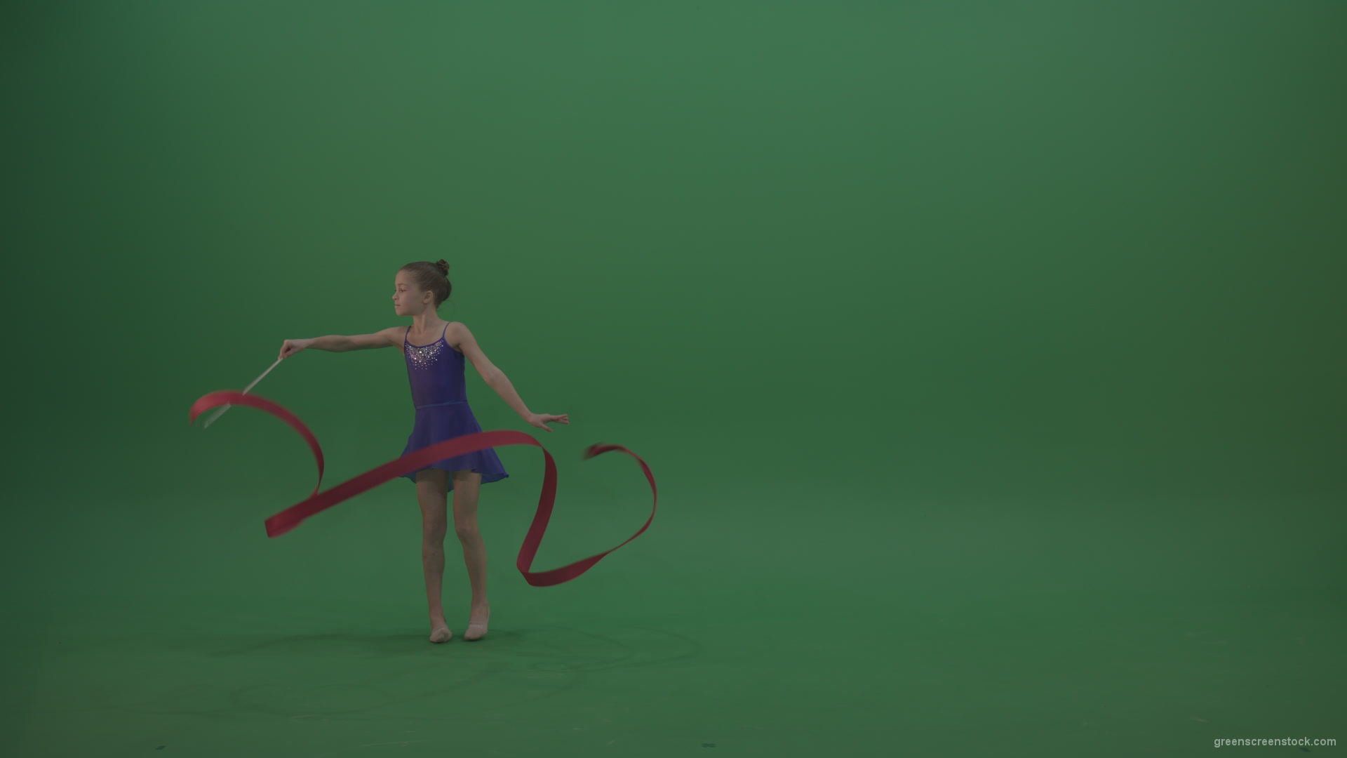Young_Female_Acrobat_Gymnast_Performing_Acro_Dance_Using_Red_Long_Ribbon_On_Green_Screen_Wall_Chroma_Key_Background_006 Green Screen Stock