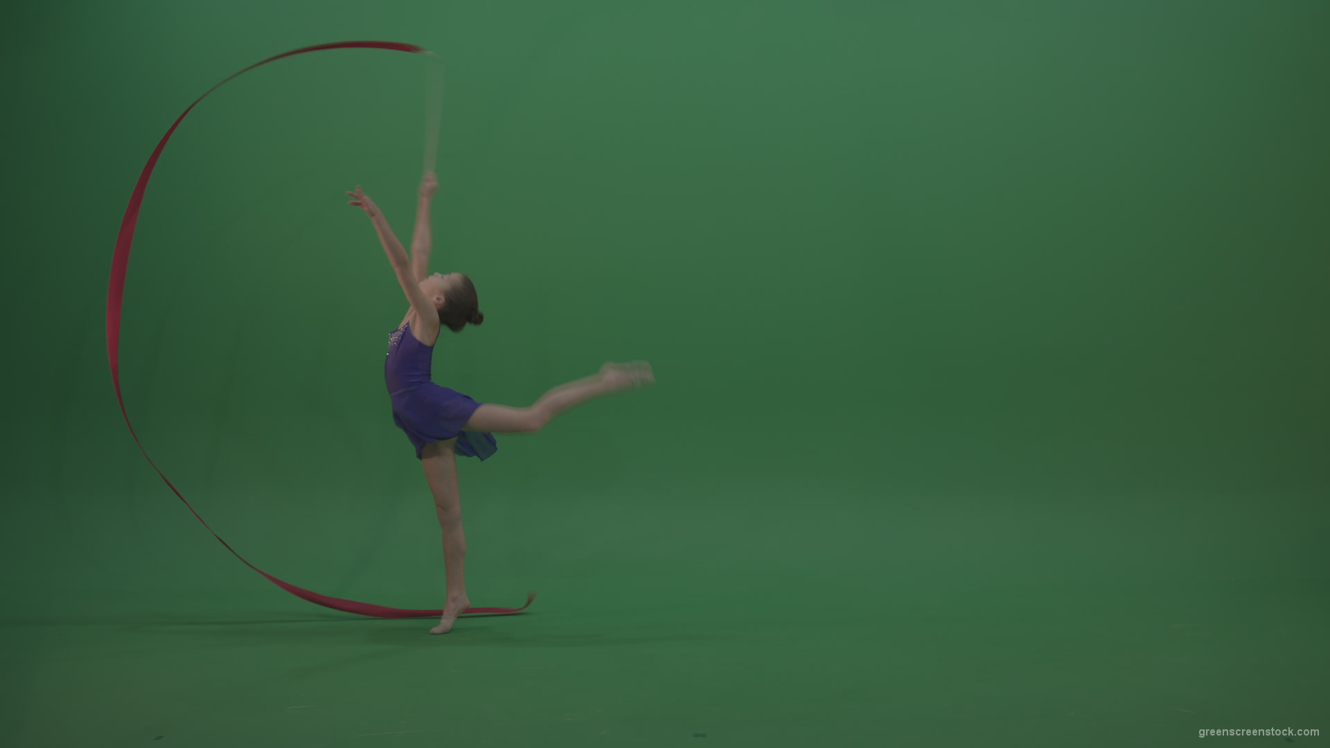 Young_Female_Acrobat_Gymnast_Performing_Acro_Dance_Using_Red_Long_Ribbon_On_Green_Screen_Wall_Chroma_Key_Background_007 Green Screen Stock