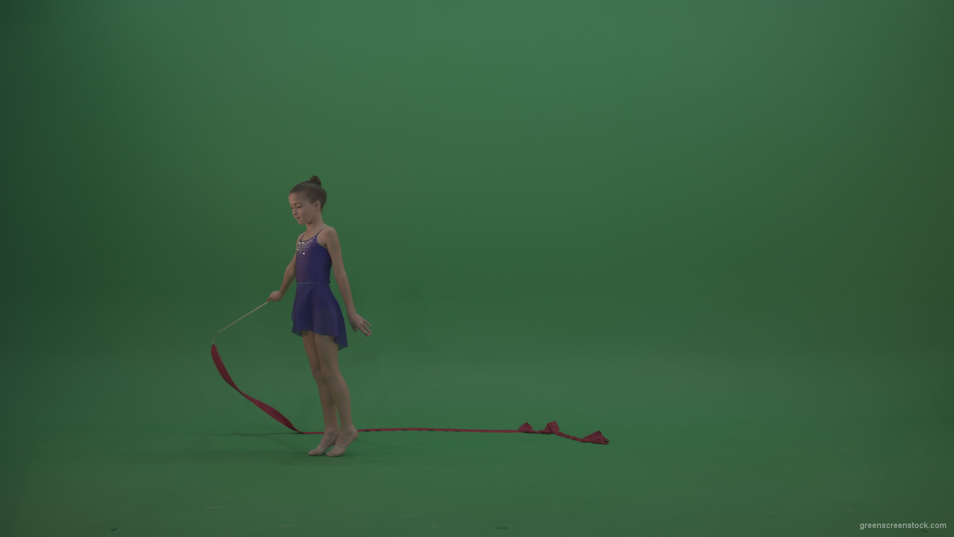 Young_Female_Acrobat_Gymnast_Performing_Acro_Dance_Using_Red_Long_Ribbon_On_Green_Screen_Wall_Chroma_Key_Background_008 Green Screen Stock