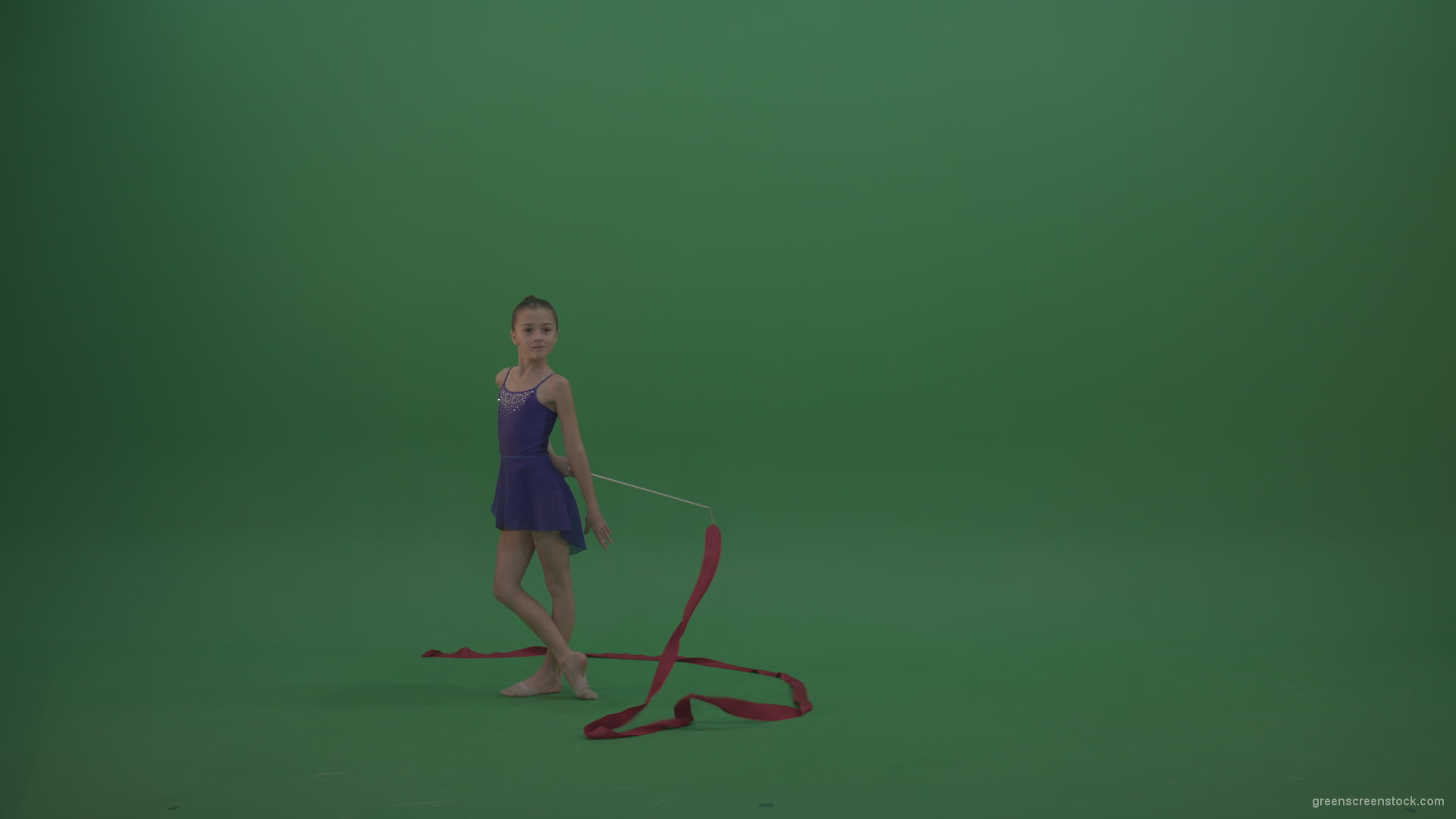 Young_Female_Acrobat_Gymnast_Performing_Acro_Dance_Using_Red_Long_Ribbon_On_Green_Screen_Wall_Chroma_Key_Background_009 Green Screen Stock