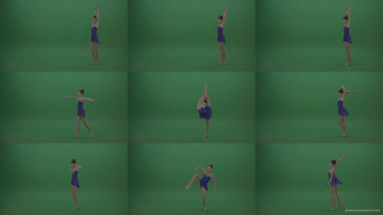 Young_Gymnast_Female_Wearing_Blue_Show_Costume_Performing_Great_Spinning_Arabesque_Moves_Showing_Awesome_Technique_On_Green_Screen_Wall_Background Green Screen Stock