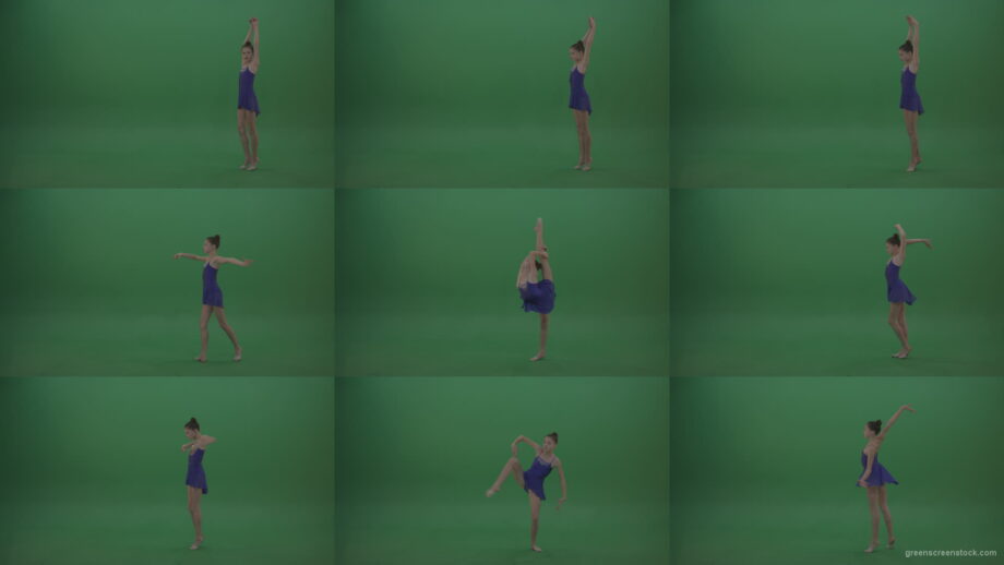 Young_Gymnast_Female_Wearing_Blue_Show_Costume_Performing_Great_Spinning_Arabesque_Moves_Showing_Awesome_Technique_On_Green_Screen_Wall_Background Green Screen Stock