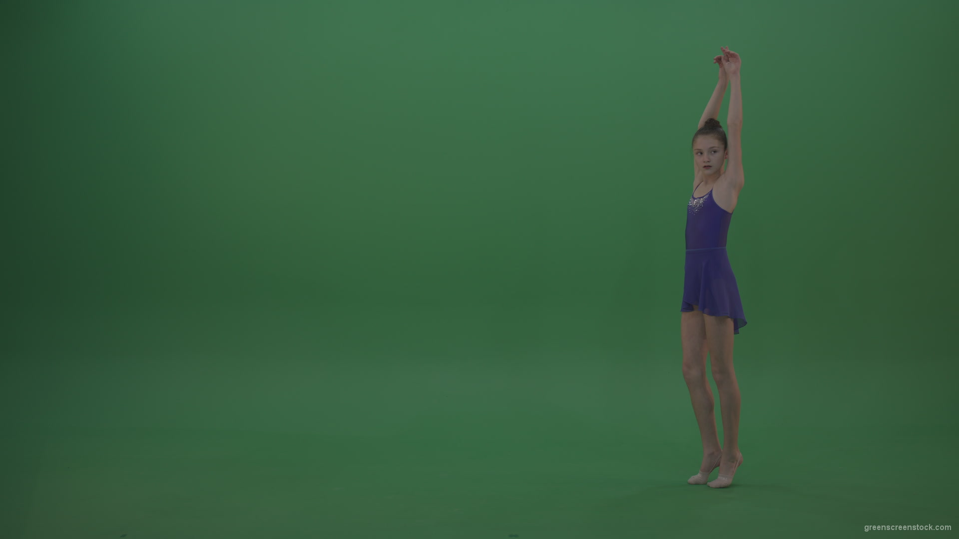 Young_Gymnast_Female_Wearing_Blue_Show_Costume_Performing_Great_Spinning_Arabesque_Moves_Showing_Awesome_Technique_On_Green_Screen_Wall_Background_001 Green Screen Stock