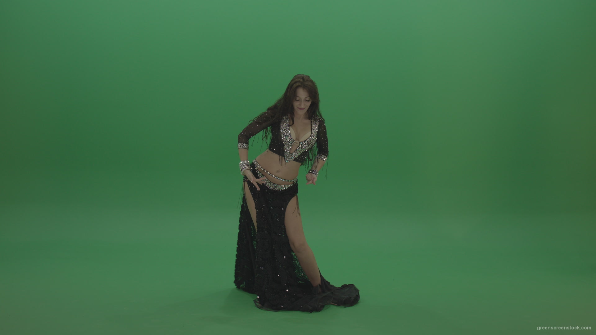Admirable-belly-dancer-in-black-wear-display-amazing-dance-moves-over-chromakey-background_005 Green Screen Stock