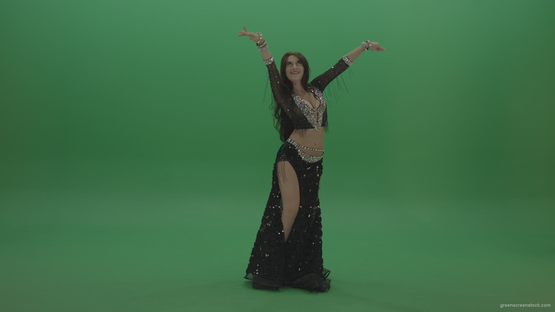 Admirable-belly-dancer-in-black-wear-display-amazing-dance-moves-over-chromakey-background_009 Green Screen Stock