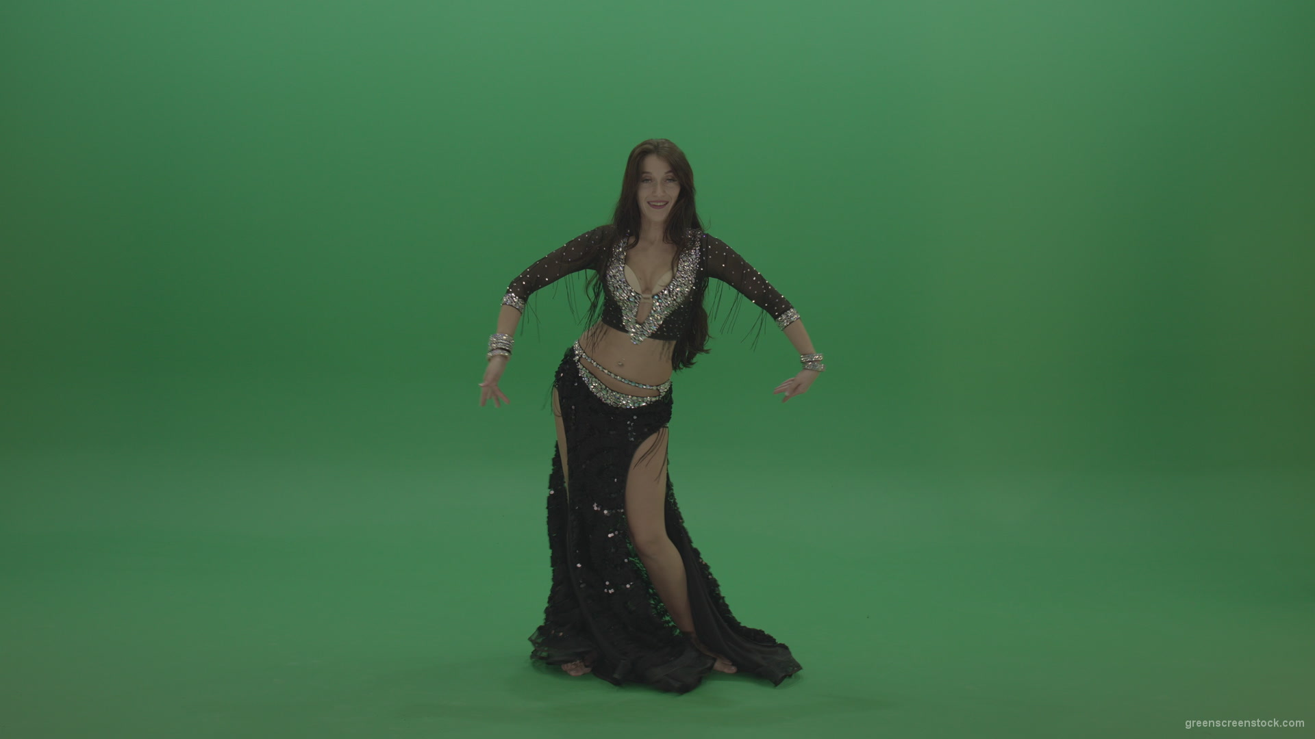 Adorable-belly-dancer-in-black-wear-display-amazing-dance-moves-over-chromakey-background_004 Green Screen Stock