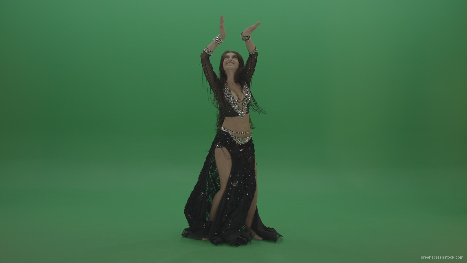 Adorable-belly-dancer-in-black-wear-display-amazing-dance-moves-over-chromakey-background_005 Green Screen Stock