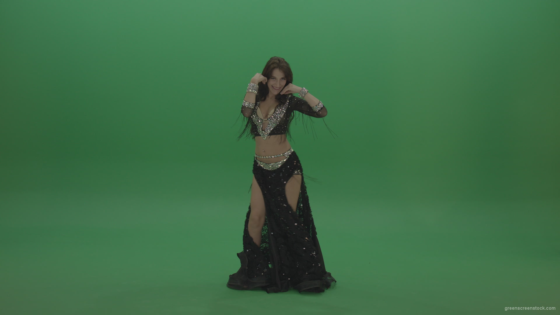 Adorable-belly-dancer-in-black-wear-display-amazing-dance-moves-over-chromakey-background_006 Green Screen Stock